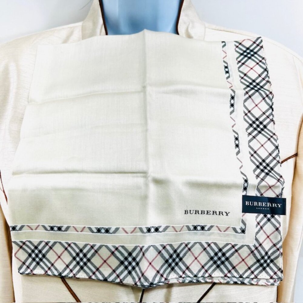 New Tag Men/Women Burberrys Miniscarf/handker 23"Cotton/Silk Beige Gray Nova(10 - Picture 3 of 9